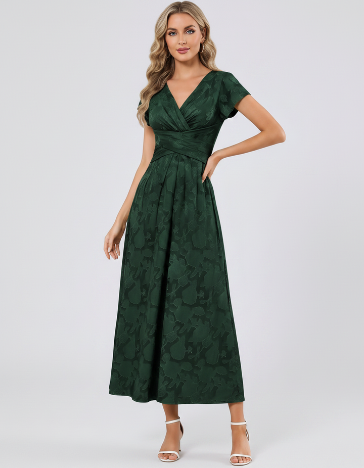 Women's Elegant Chiffon Midi Dress with Flutter Sleeves 64
