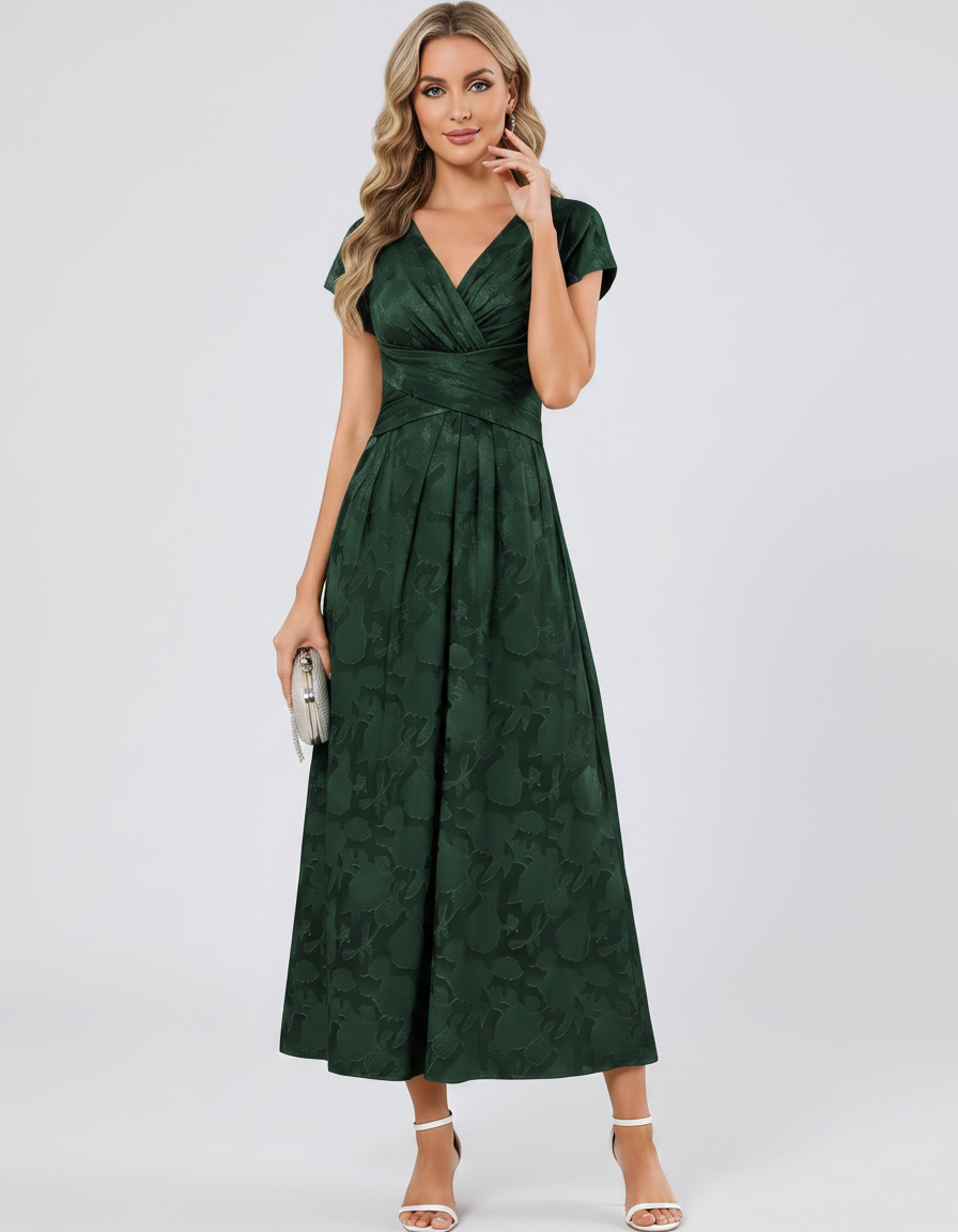 Women's Elegant Chiffon Midi Dress with Flutter Sleeves 65