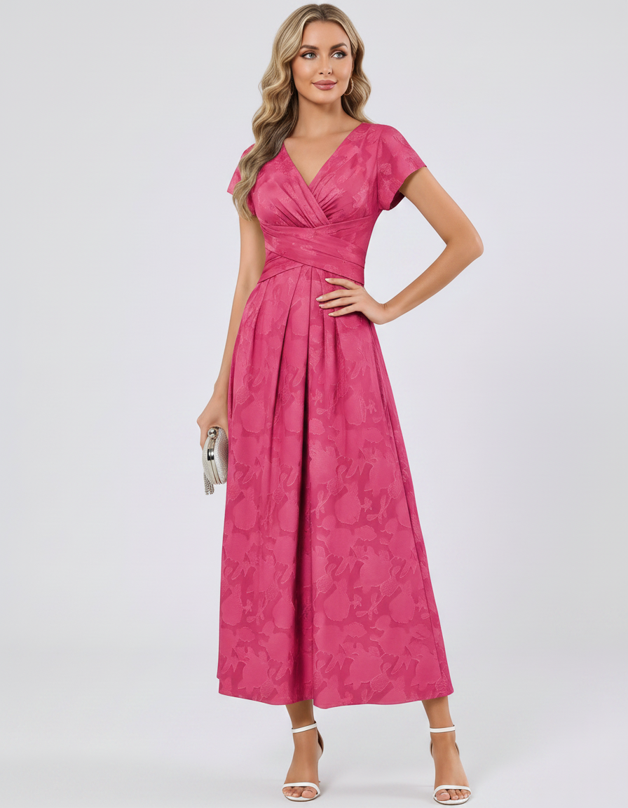Women's Elegant Chiffon Midi Dress with Flutter Sleeves 66