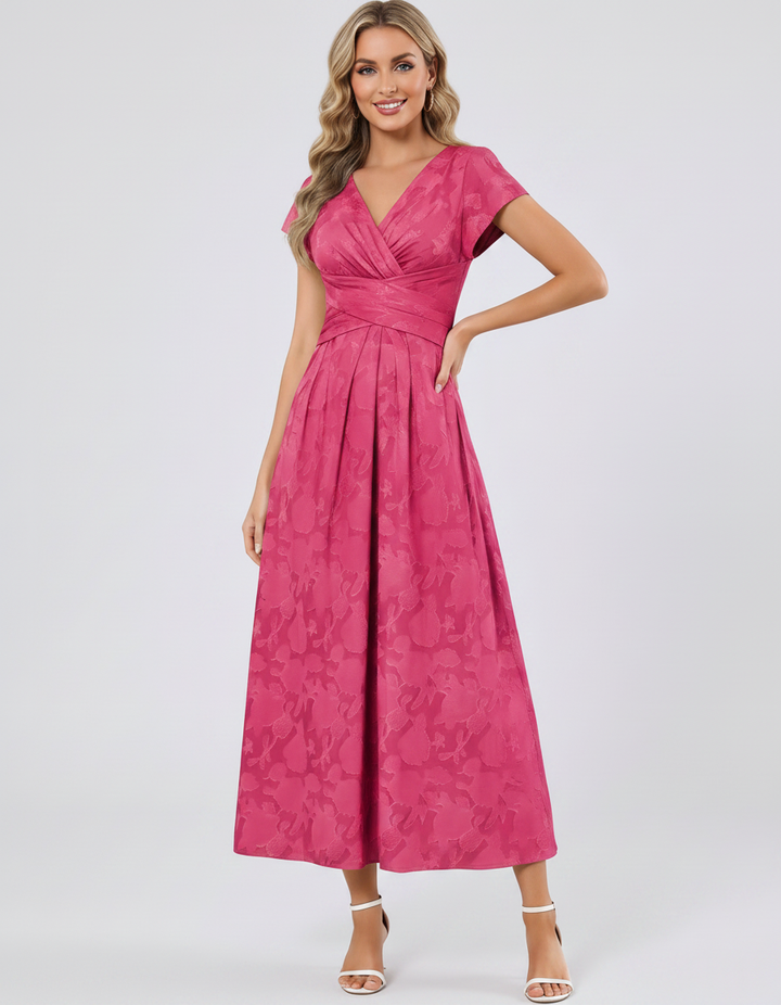 Women's Elegant Chiffon Midi Dress with Flutter Sleeves 67