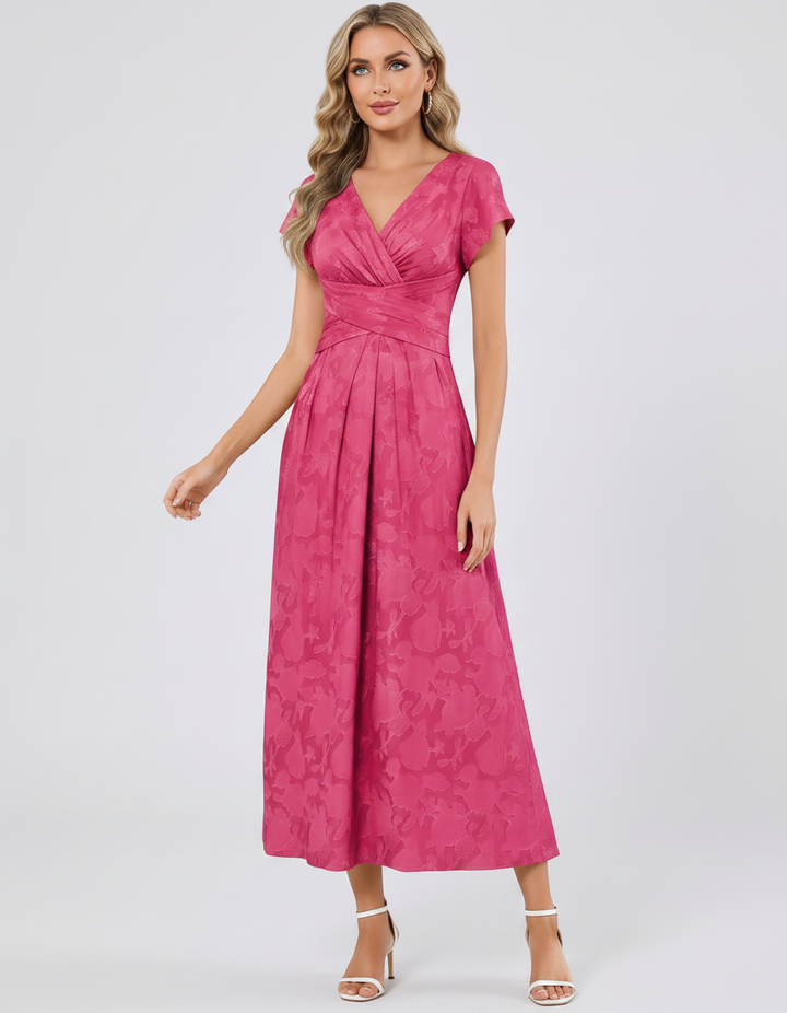 Women's Elegant Chiffon Midi Dress with Flutter Sleeves 68