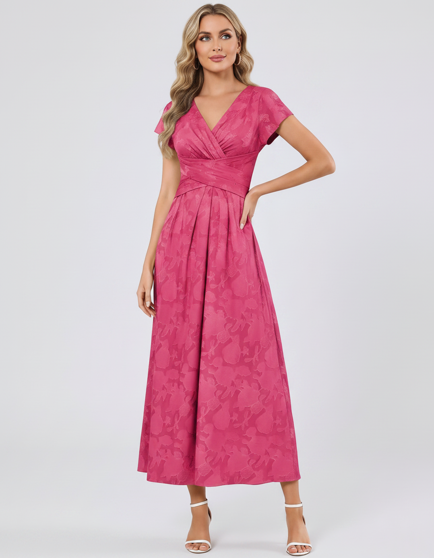 Women's Elegant Chiffon Midi Dress with Flutter Sleeves 69