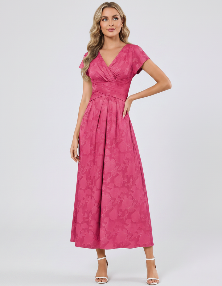 Women's Elegant Chiffon Midi Dress with Flutter Sleeves 69