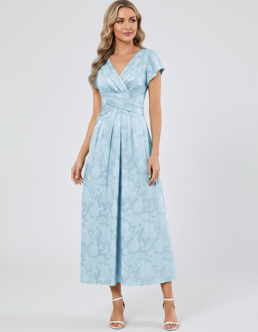 Women's Elegant Chiffon Midi Dress with Flutter Sleeves 71