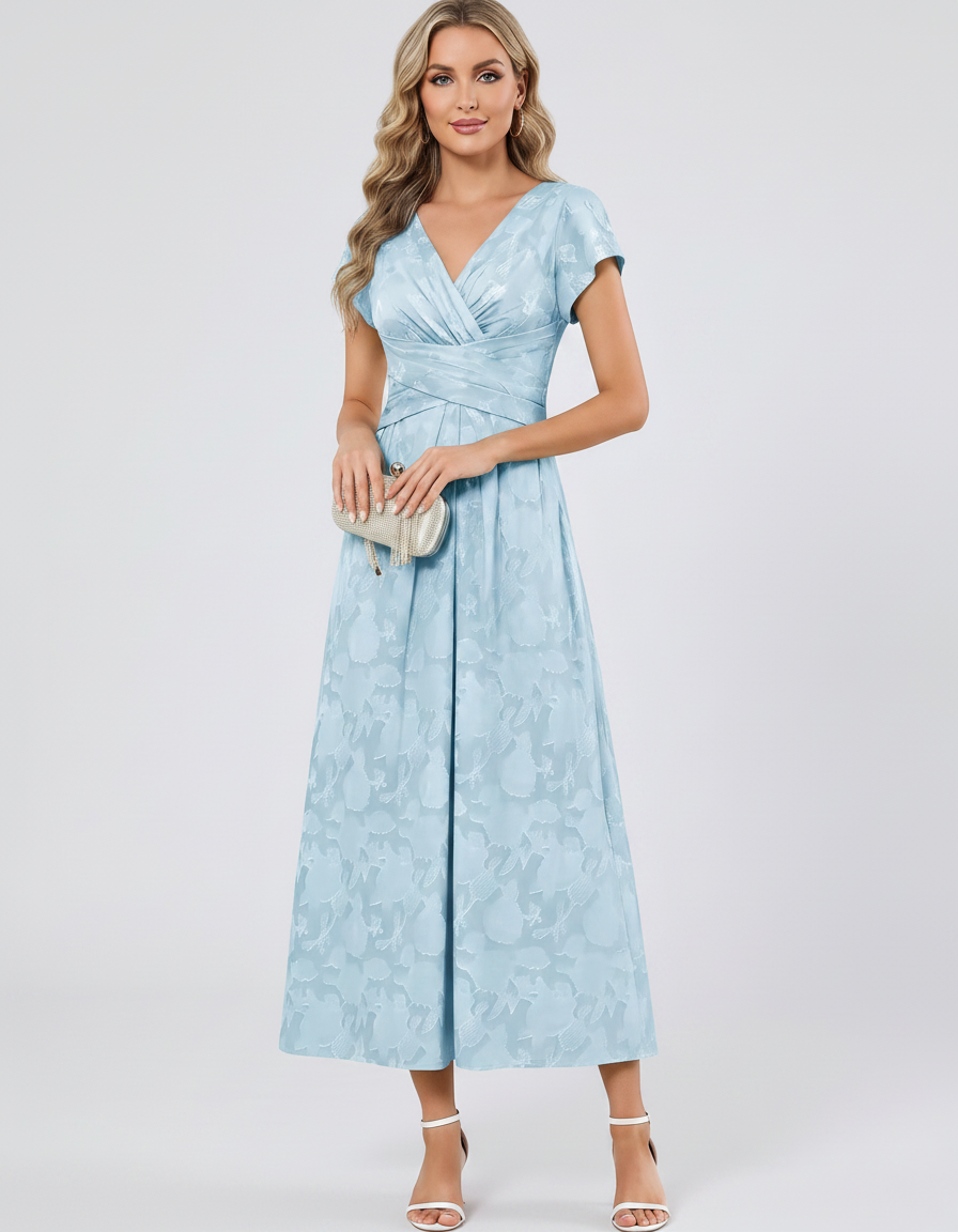 Women's Elegant Chiffon Midi Dress with Flutter Sleeves 73