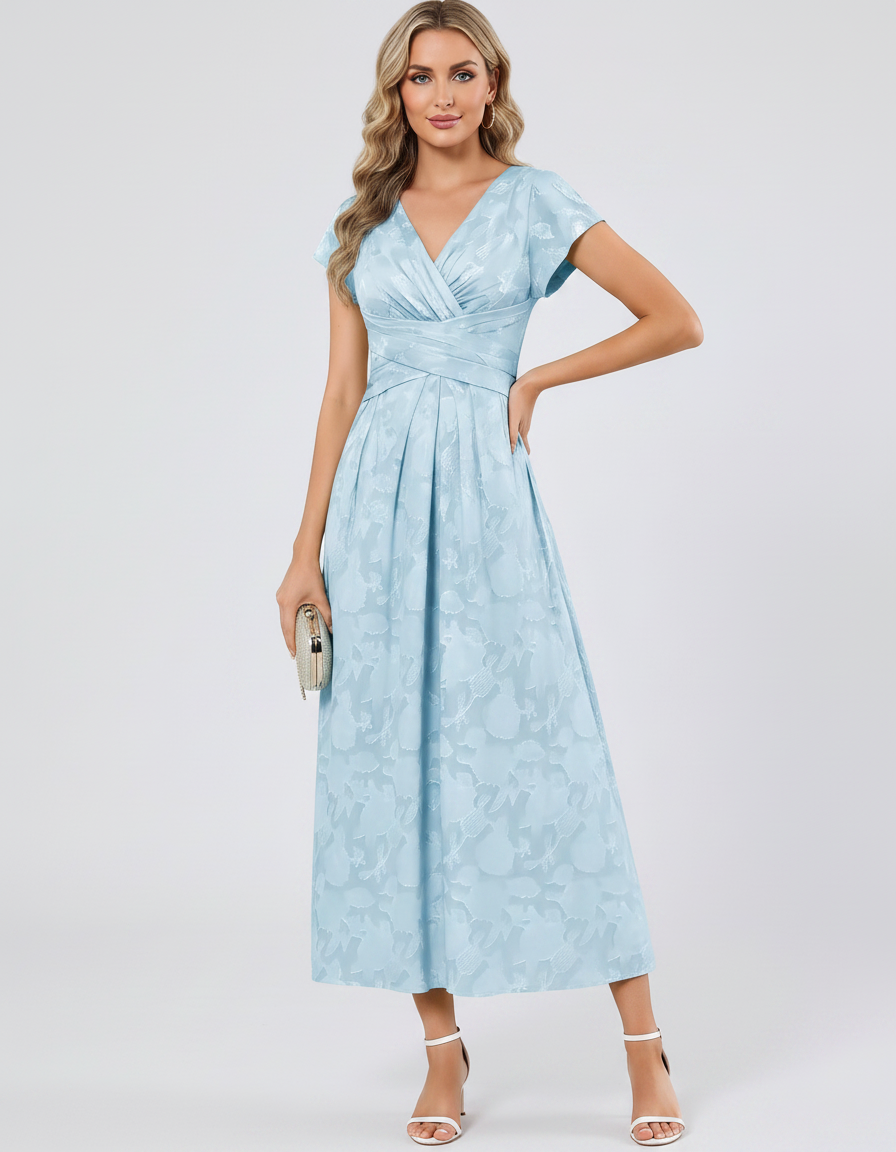 Women's Elegant Chiffon Midi Dress with Flutter Sleeves 74