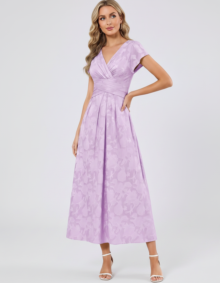 Women's Elegant Chiffon Midi Dress with Flutter Sleeves 76