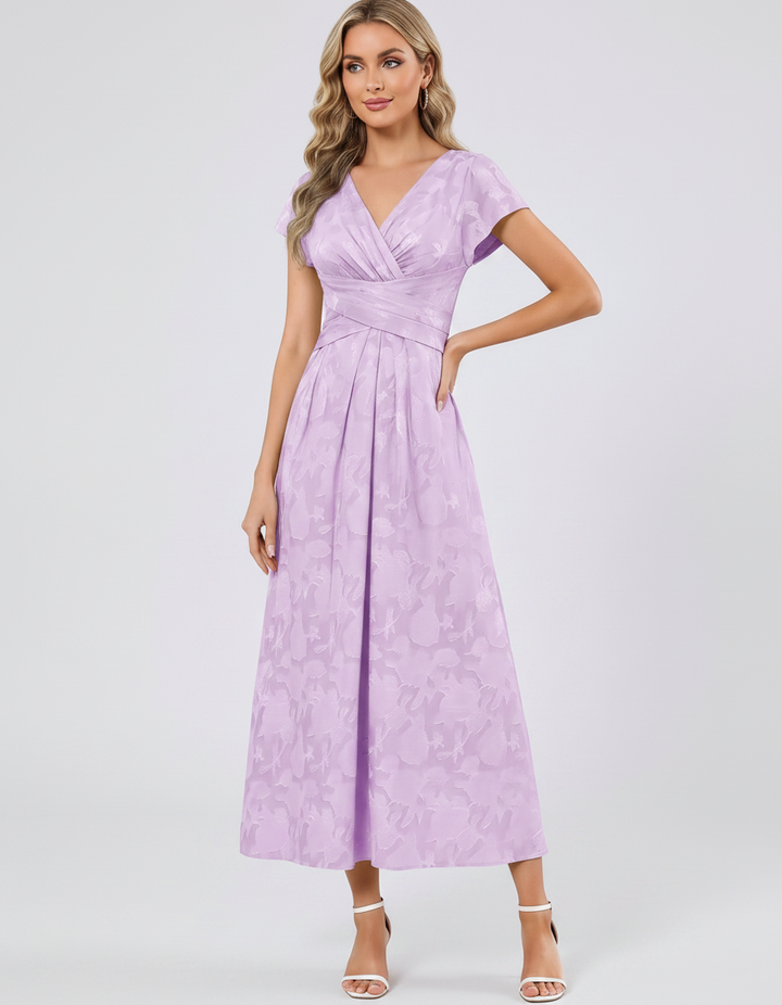 Women's Elegant Chiffon Midi Dress with Flutter Sleeves 77