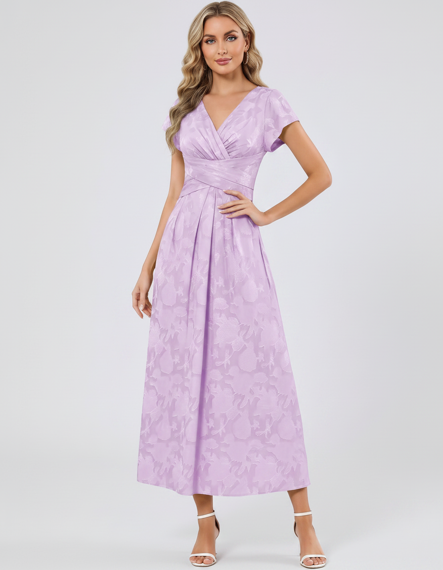 Women's Elegant Chiffon Midi Dress with Flutter Sleeves 79