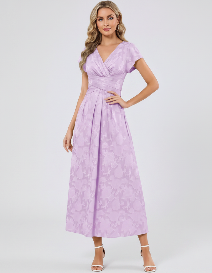 Women's Elegant Chiffon Midi Dress with Flutter Sleeves 79