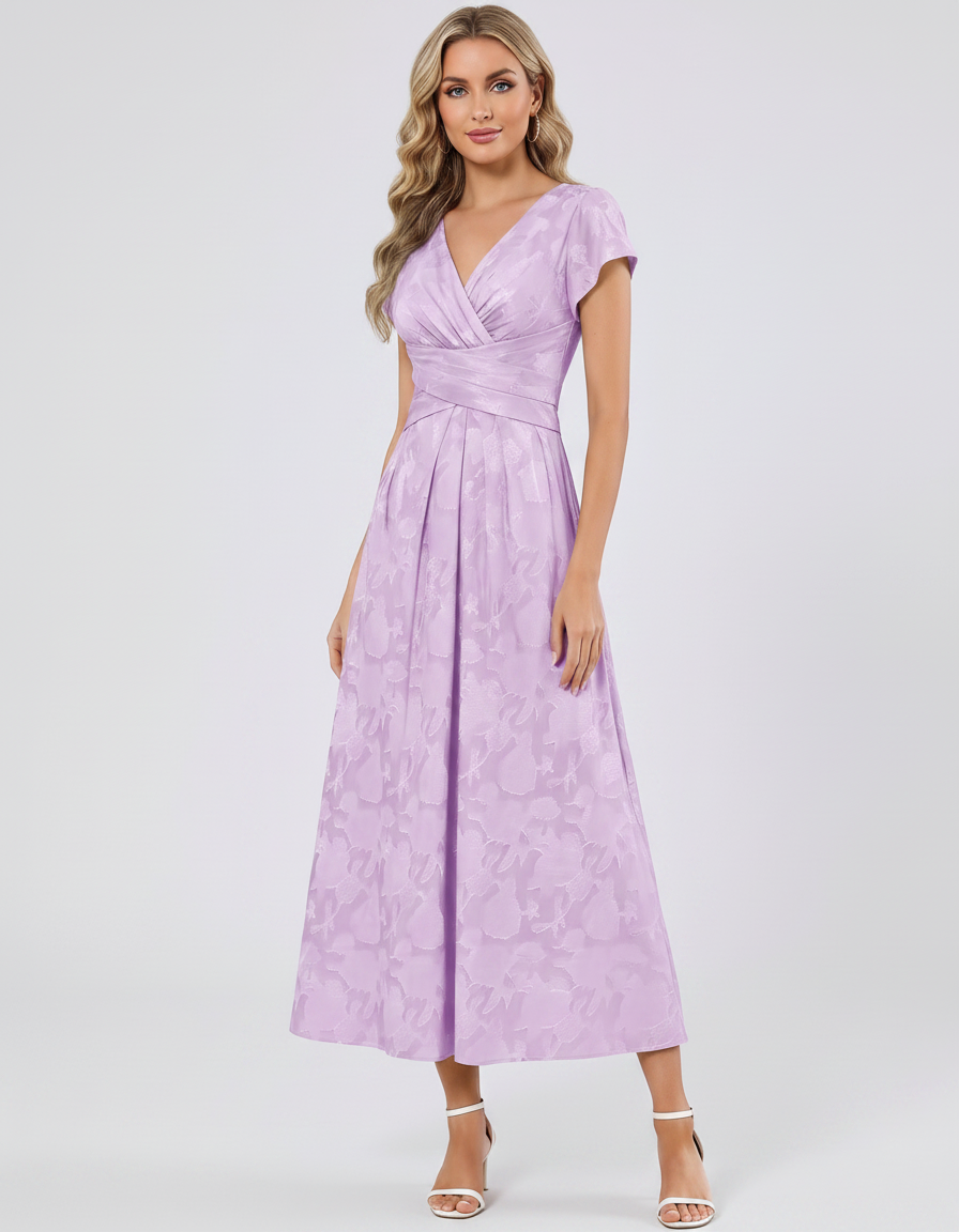 Women's Elegant Chiffon Midi Dress with Flutter Sleeves 80