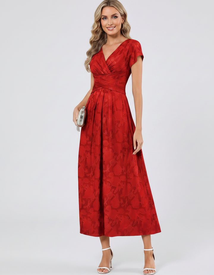 Women's Elegant Chiffon Midi Dress with Flutter Sleeves 81