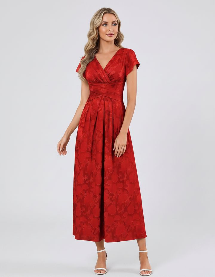 Women's Elegant Chiffon Midi Dress with Flutter Sleeves 82