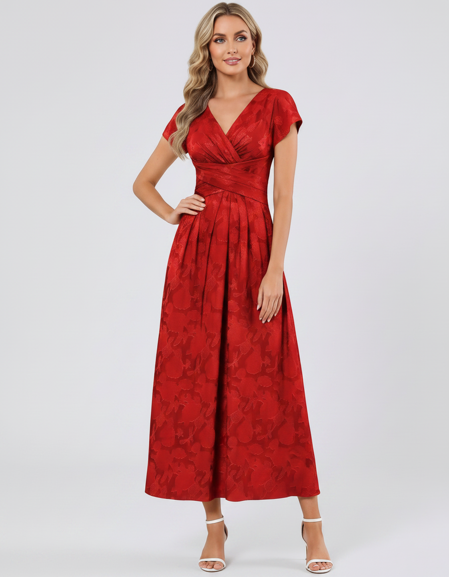 Women's Elegant Chiffon Midi Dress with Flutter Sleeves 83
