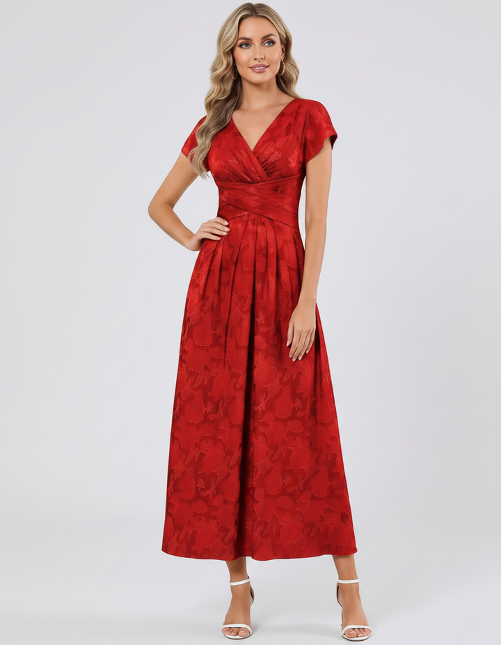 Women's Elegant Chiffon Midi Dress with Flutter Sleeves 83