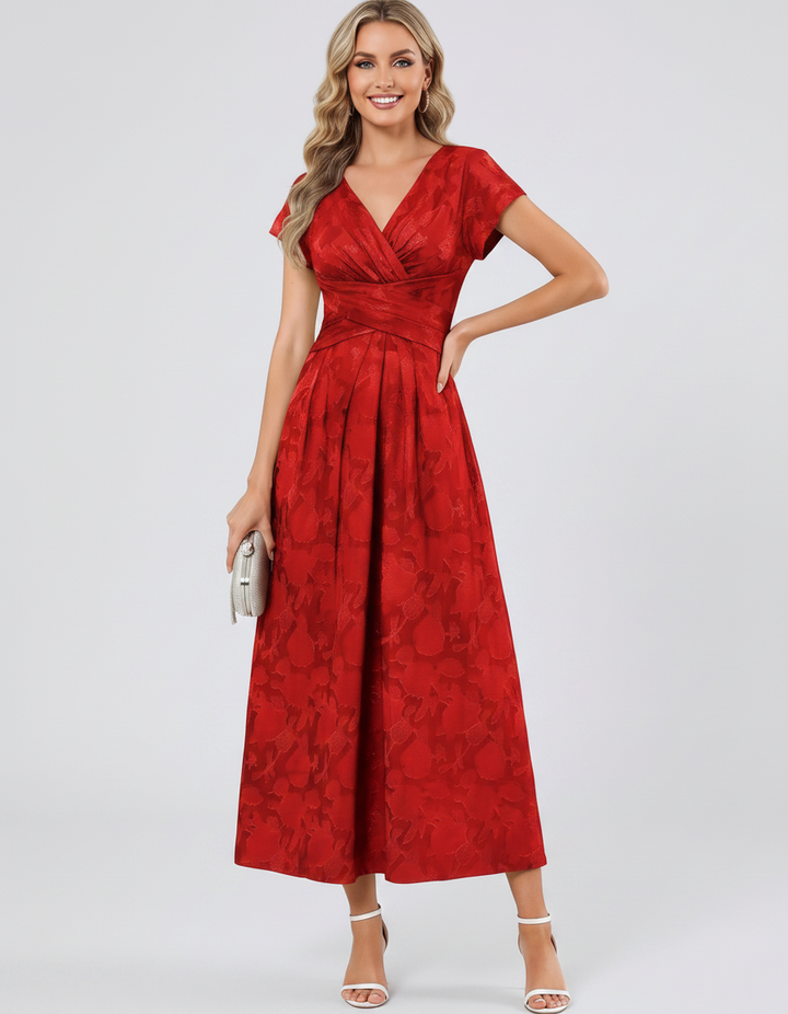 Women's Elegant Chiffon Midi Dress with Flutter Sleeves 84