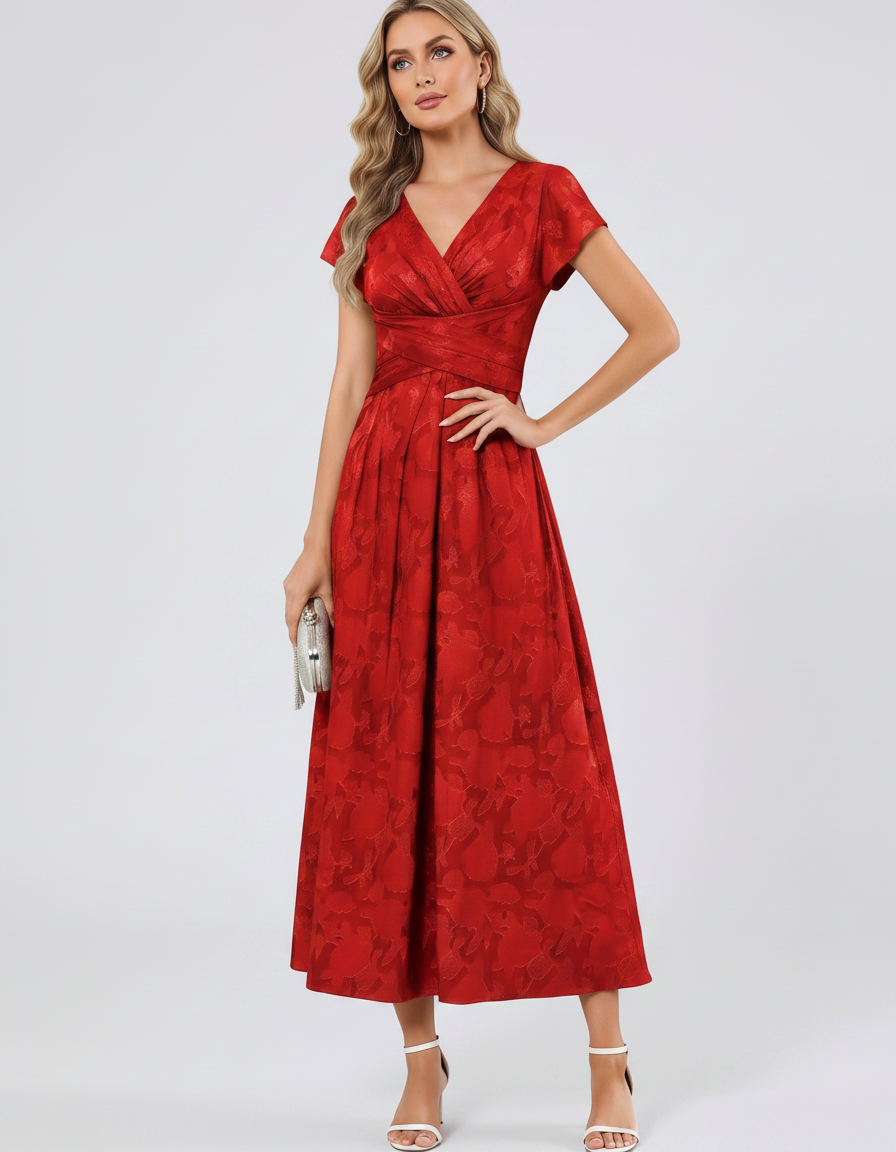 Women's Elegant Chiffon Midi Dress with Flutter Sleeves 85