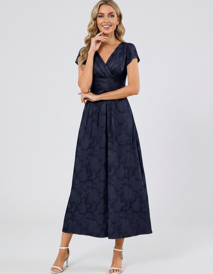 Women's Elegant Chiffon Midi Dress with Flutter Sleeves 86