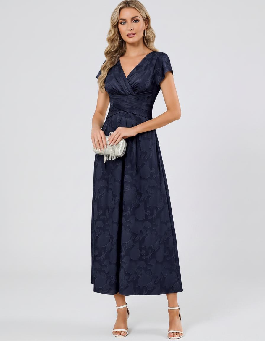 Women's Elegant Chiffon Midi Dress with Flutter Sleeves 88