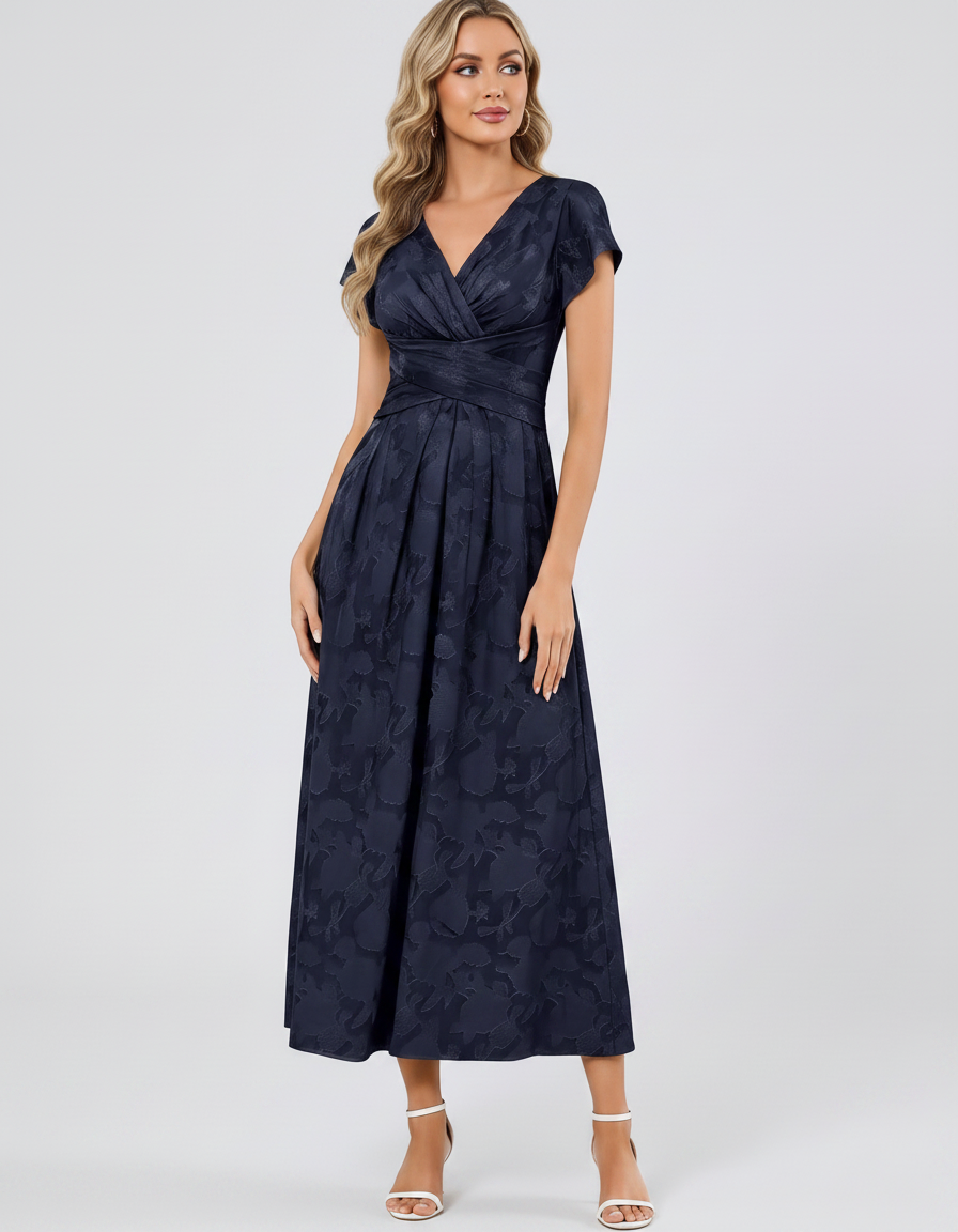Women's Elegant Chiffon Midi Dress with Flutter Sleeves 89