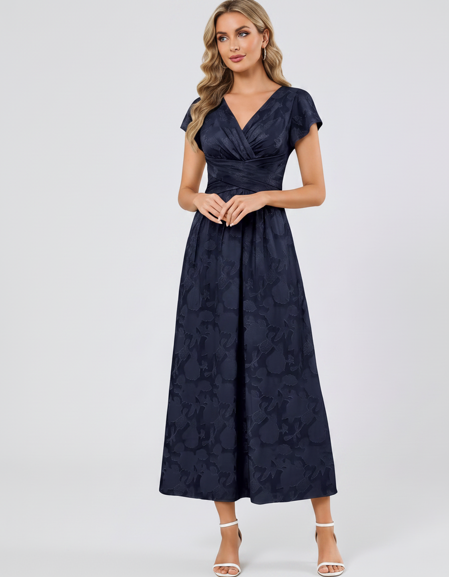 Women's Elegant Chiffon Midi Dress with Flutter Sleeves 90