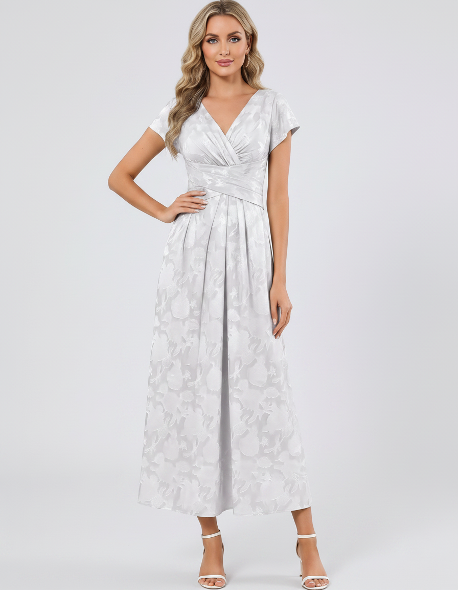 Women's Elegant Chiffon Midi Dress with Flutter Sleeves 91