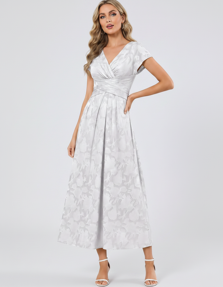 Women's Elegant Chiffon Midi Dress with Flutter Sleeves 92