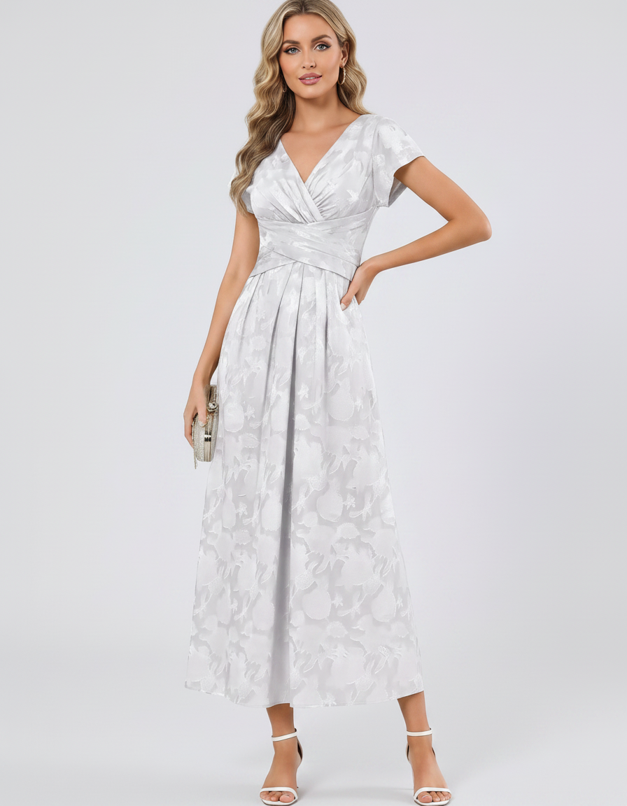 Women's Elegant Chiffon Midi Dress with Flutter Sleeves 93