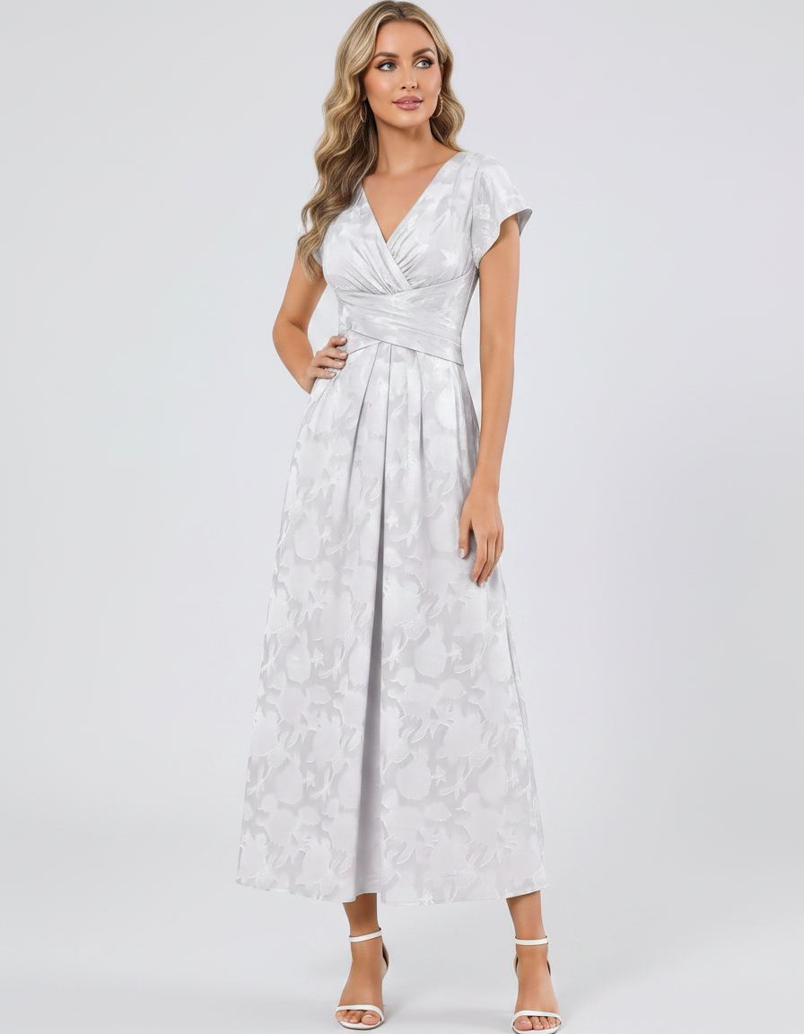 Women's Elegant Chiffon Midi Dress with Flutter Sleeves 94
