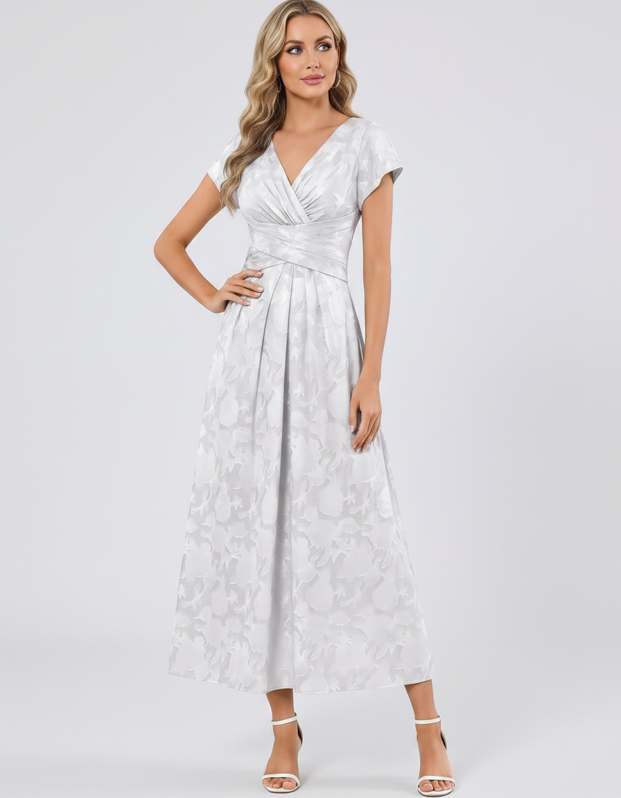 Women's Elegant Chiffon Midi Dress with Flutter Sleeves 95