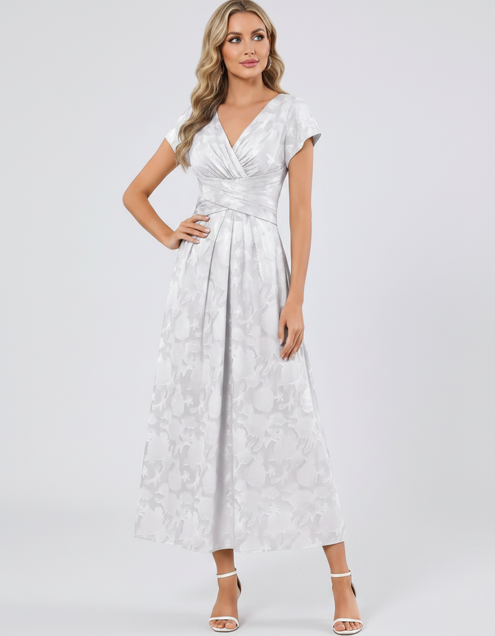 Women's Elegant Chiffon Midi Dress with Flutter Sleeves 95