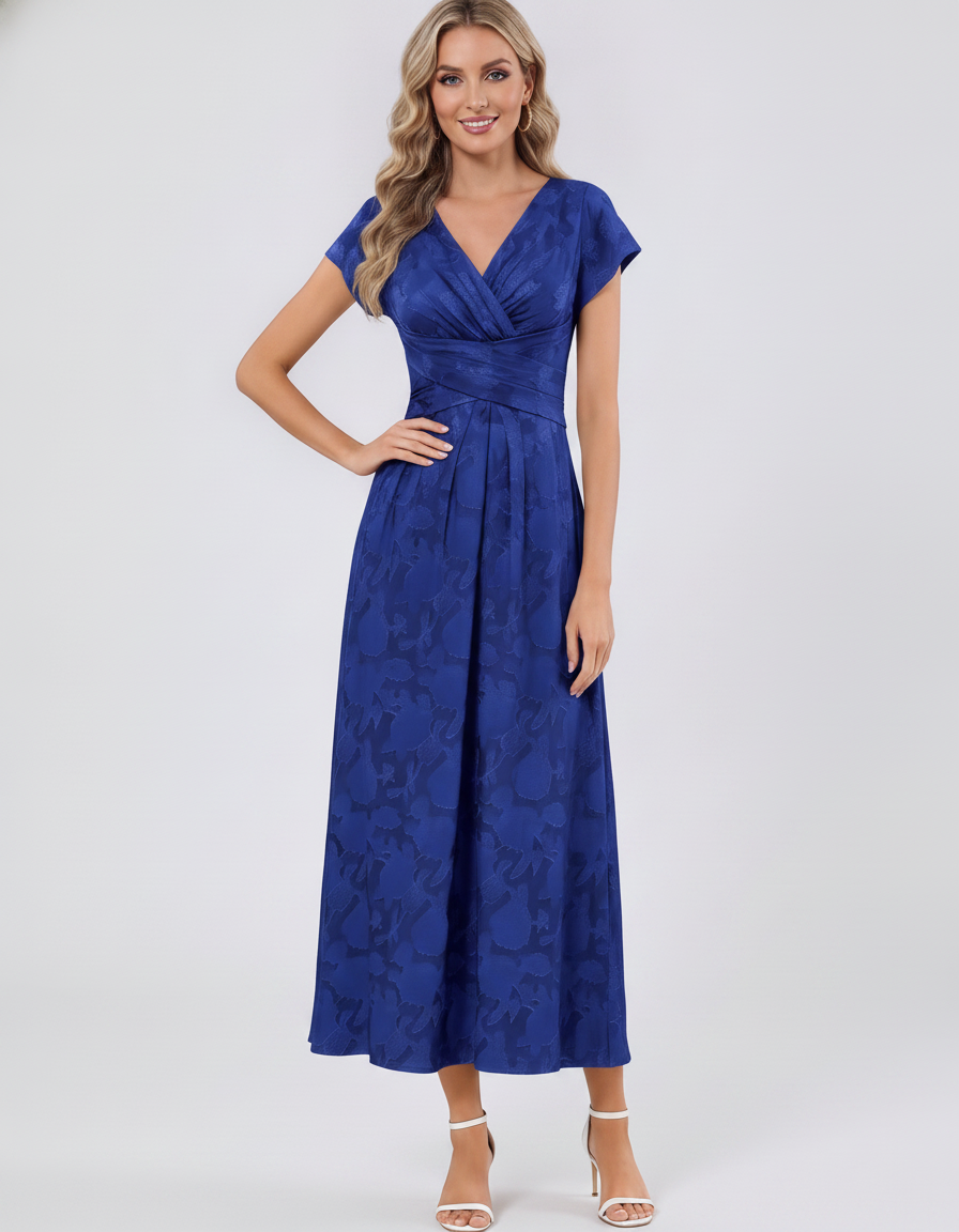 Women's Elegant Chiffon Midi Dress with Flutter Sleeves 96