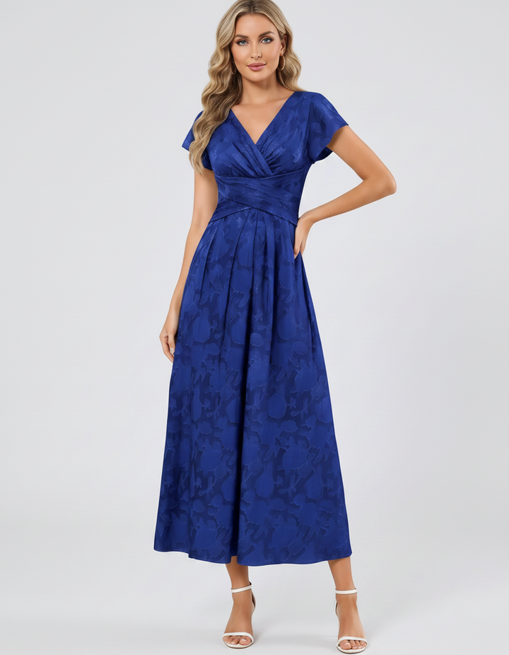 Women's Elegant Chiffon Midi Dress with Flutter Sleeves 97