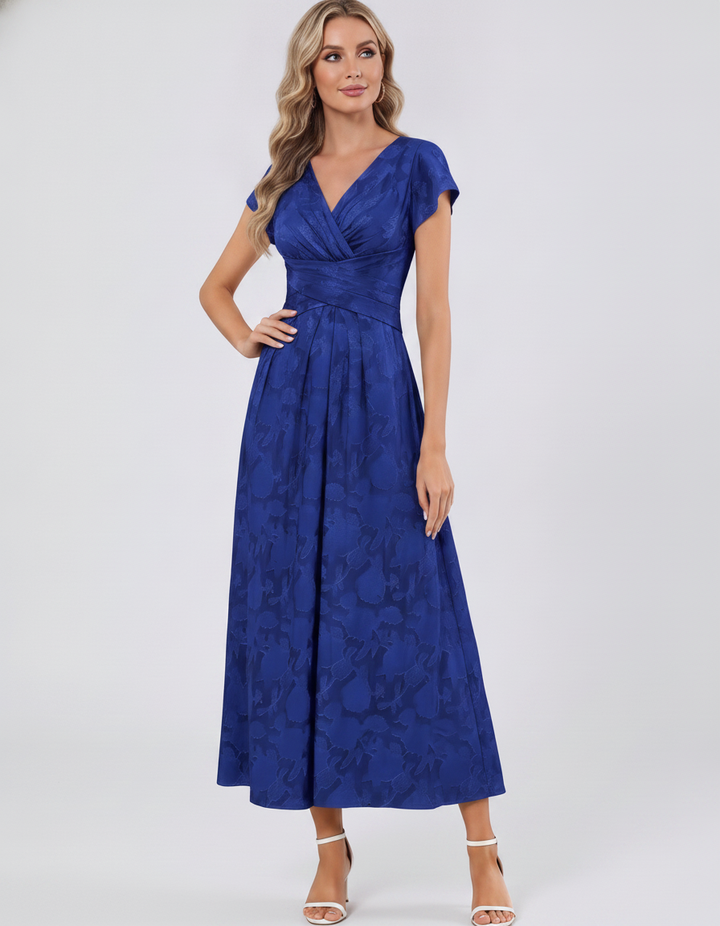 Women's Elegant Chiffon Midi Dress with Flutter Sleeves 99