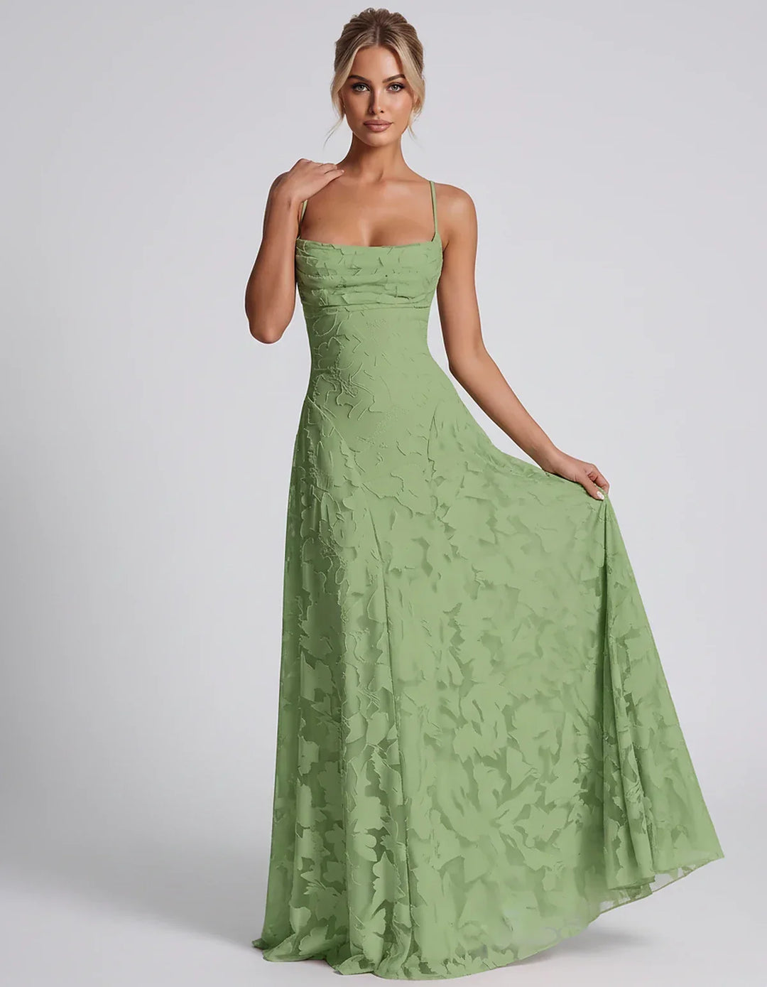Women's Elegant Maxi Dress with Square Neckline 104
