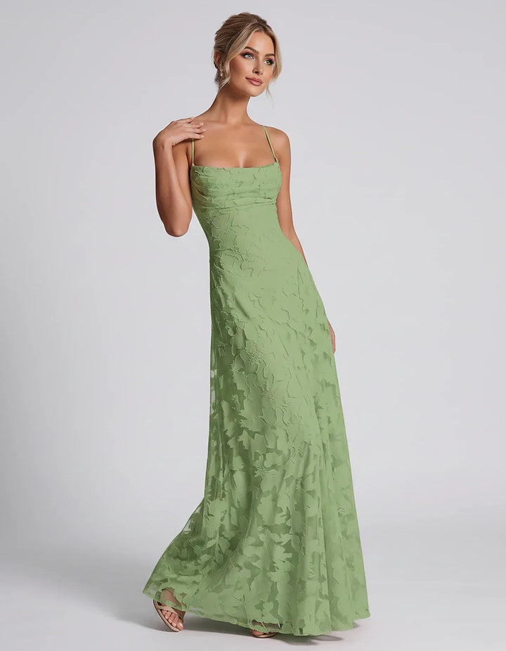 Women's Elegant Maxi Dress with Square Neckline 105