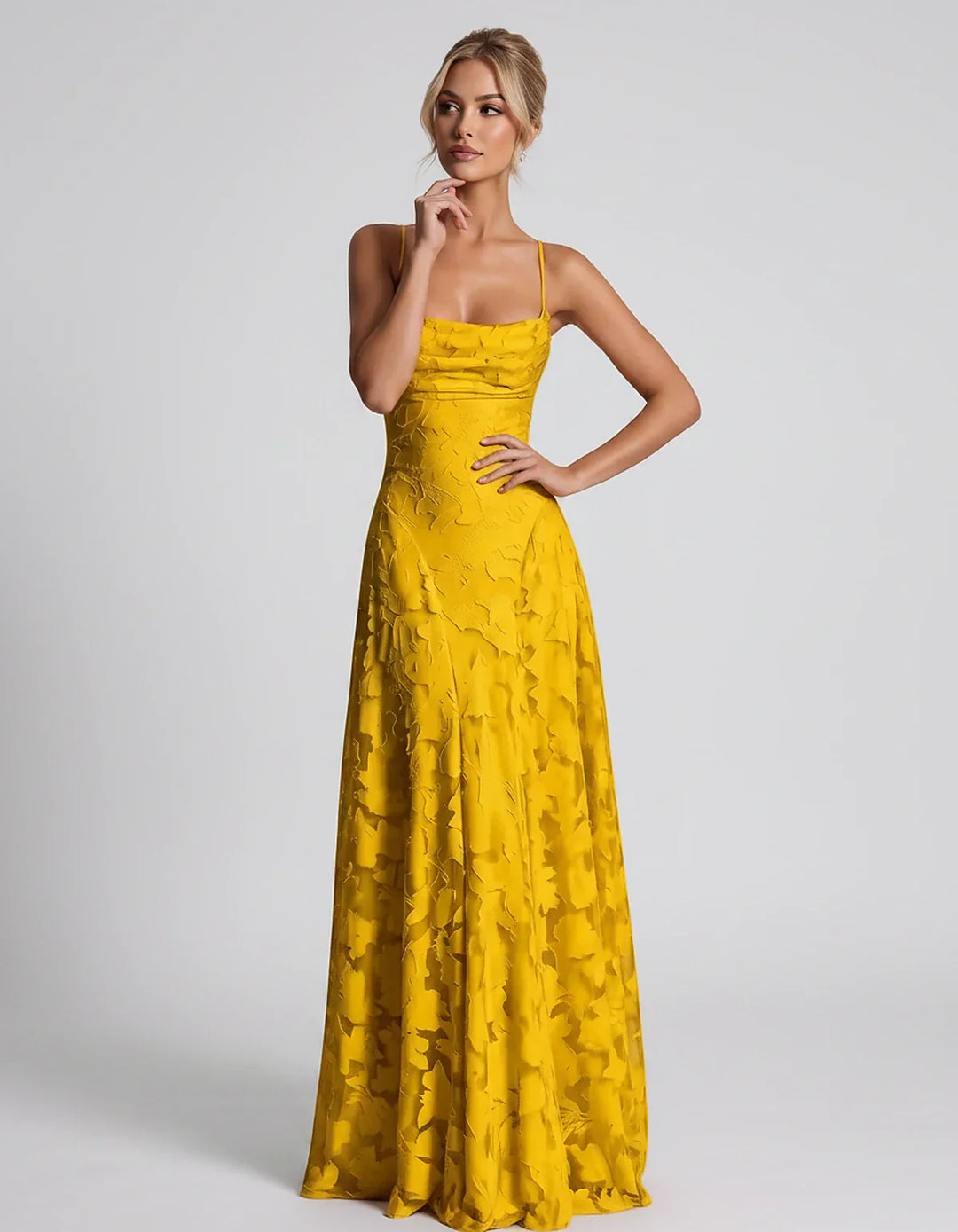 Women's Elegant Maxi Dress with Square Neckline 106
