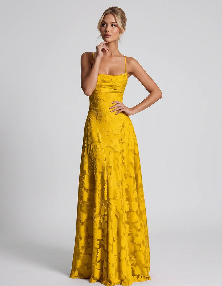 Women's Elegant Maxi Dress with Square Neckline 106