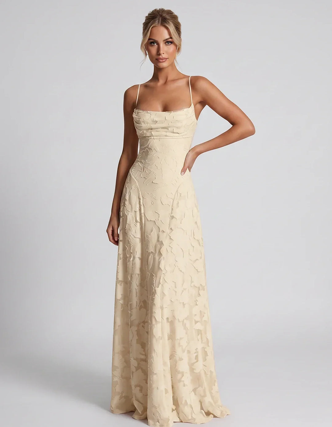 Women's Elegant Maxi Dress with Square Neckline 107