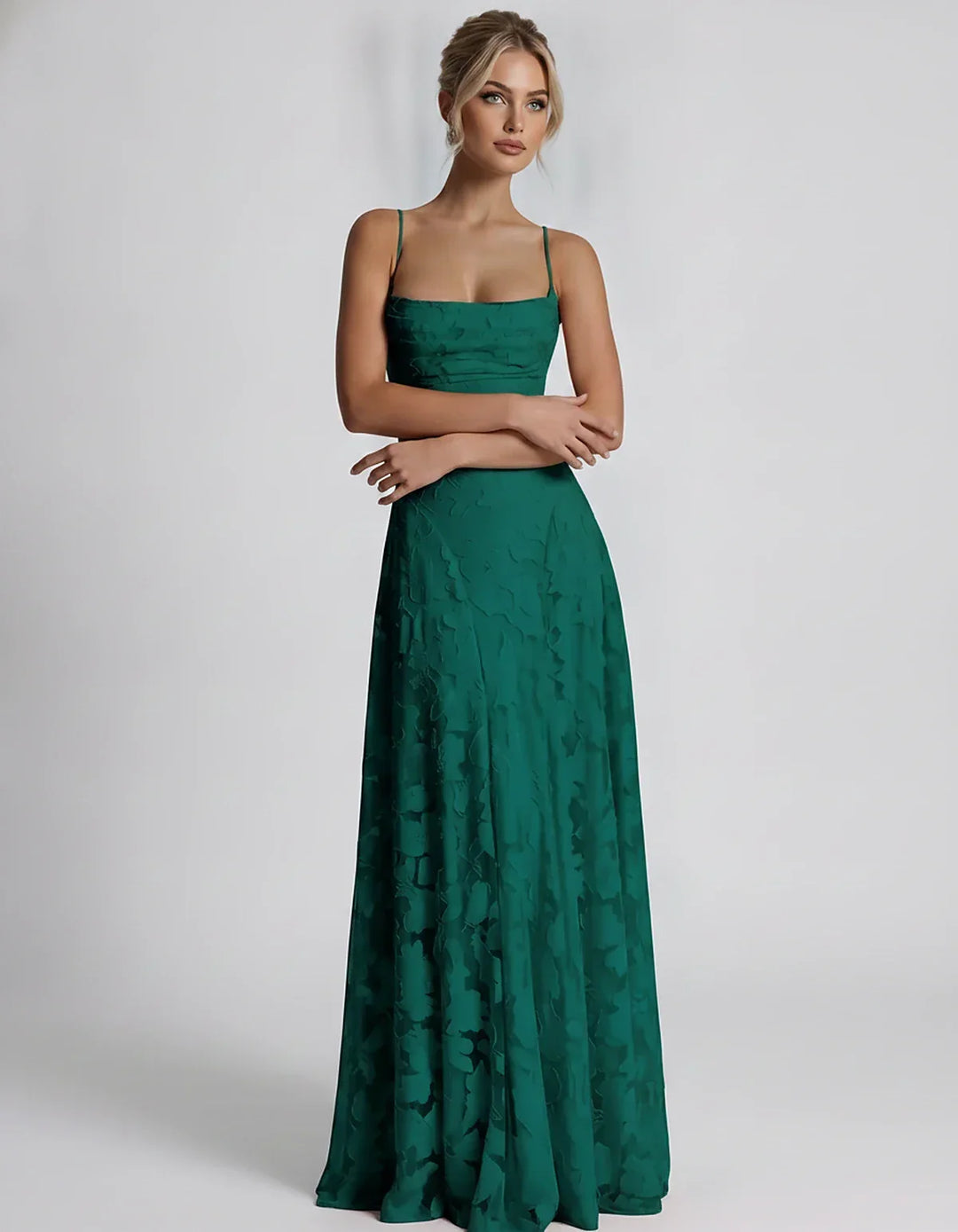 Women's Elegant Maxi Dress with Square Neckline 108