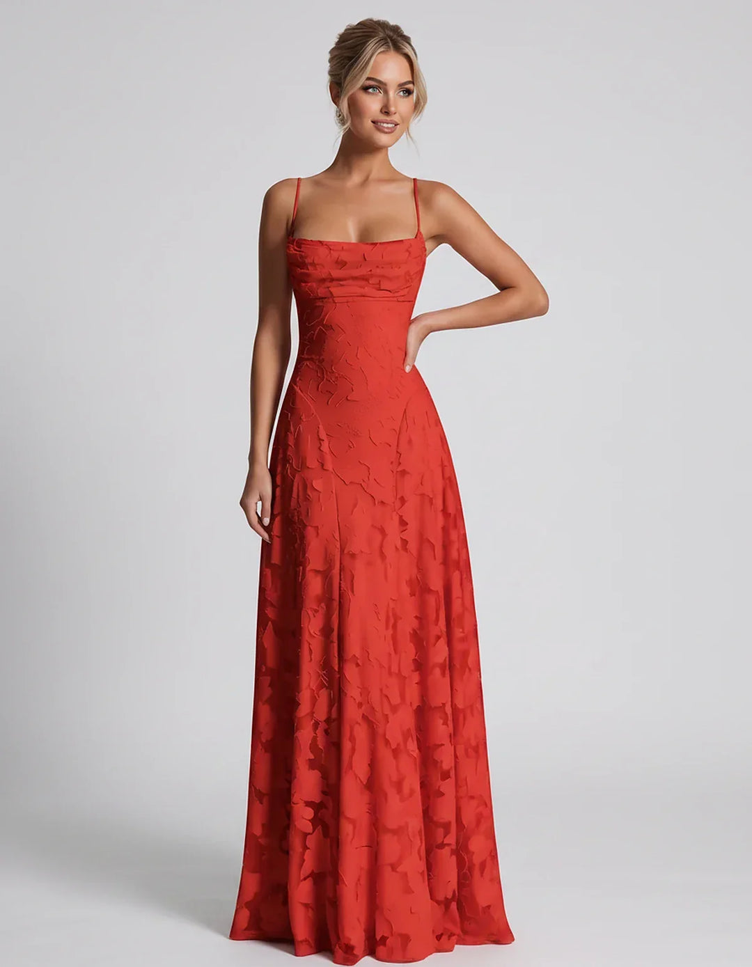 Women's Elegant Maxi Dress with Square Neckline 81