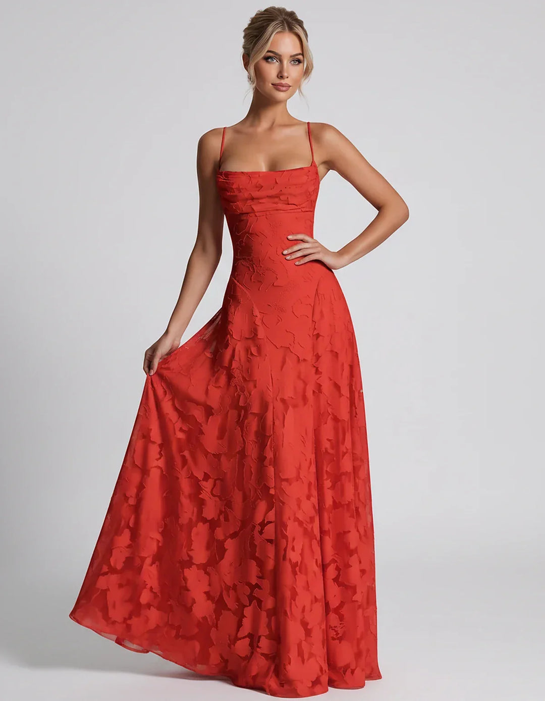 Women's Elegant Maxi Dress with Square Neckline 82