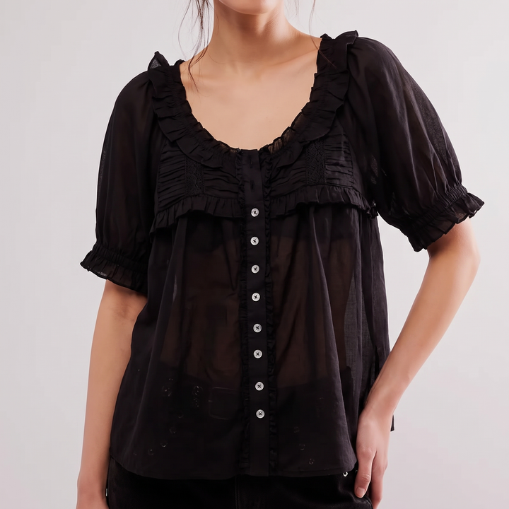 Women's Feminine Scoop Neck Blouse with Ruffle Trim 2