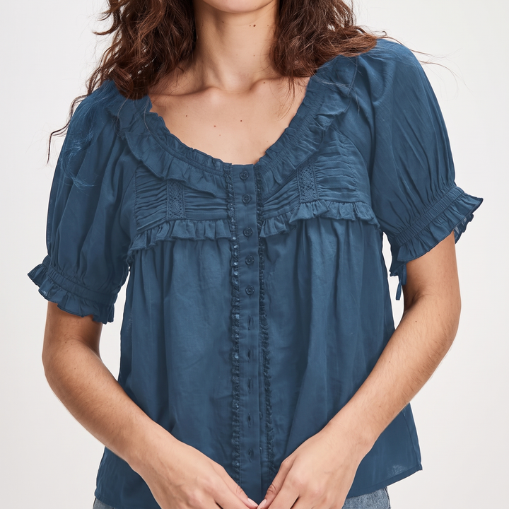 Women's Feminine Scoop Neck Blouse with Ruffle Trim 4