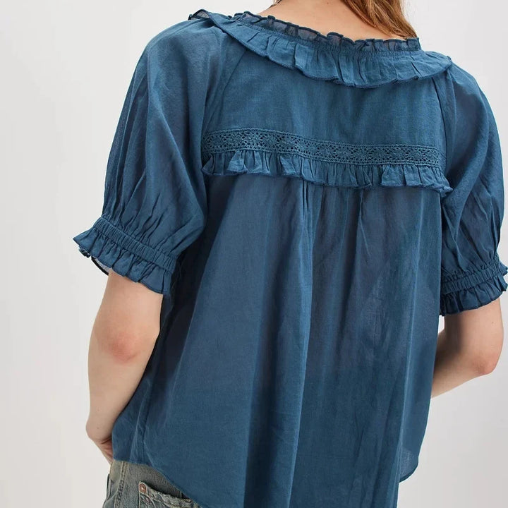 Women's Feminine Scoop Neck Blouse with Ruffle Trim 5