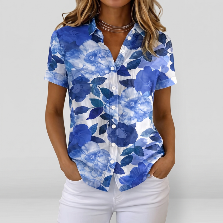 Women's Floral Shirt for Holidays with Short Sleeves 1