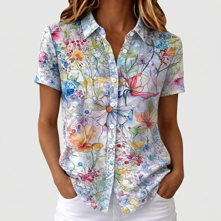 Women's Floral Shirt for Holidays with Short Sleeves 3