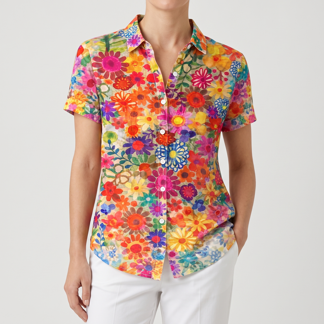 Women's Floral Shirt for Holidays with Short Sleeves 4