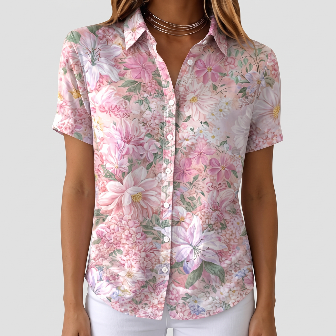 Women's Floral Shirt for Holidays with Short Sleeves 5