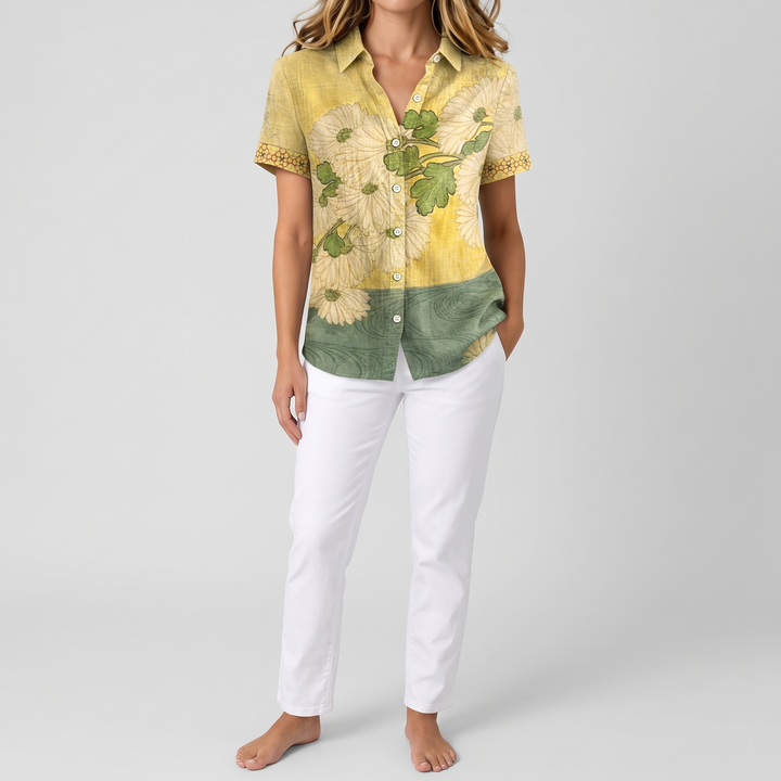 Women's Floral Shirt for Holidays with Short Sleeves 7